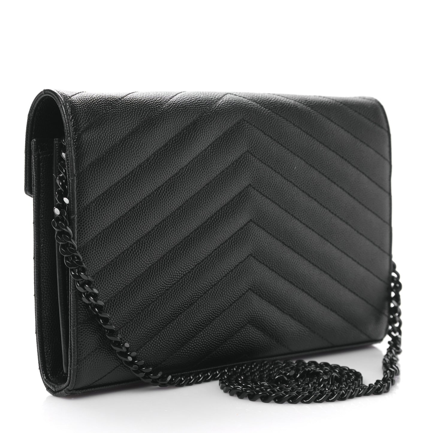 Grain De Poudre Matelasse Chevron Monogram Monochrome Chain Wallet Black