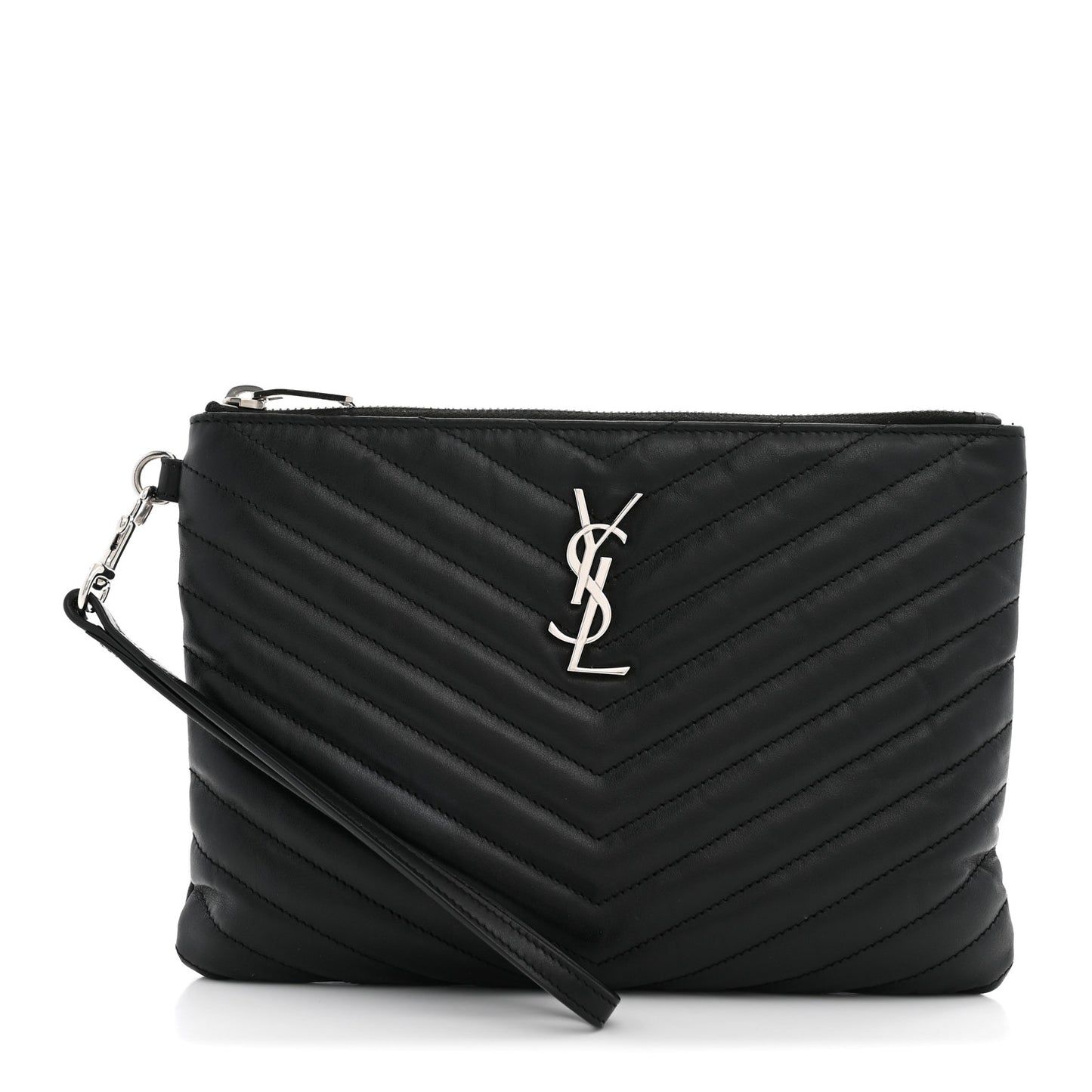 Calfskin Matelasse Chevron Monogram A5 Wristlet Black