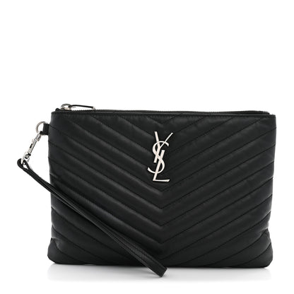 Saint Laurent Calfskin Matelasse Chevron Monogram A5 Wristlet Black 1 of 8