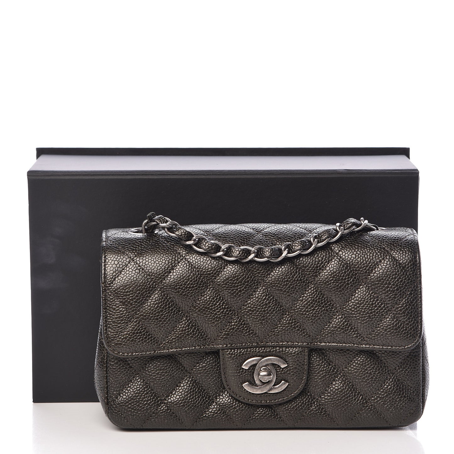 Caviar Quilted Mini Rectangular Flap Charcoal