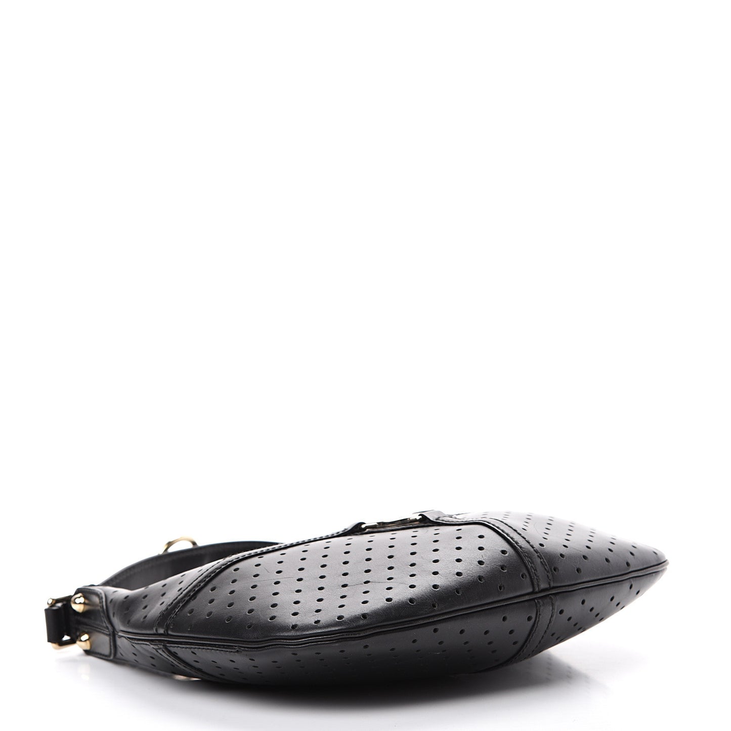 Perforated Calfskin Reins Hobo Black