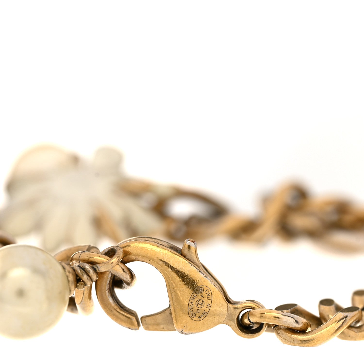 Chanel Pearl CC Camellia Charm Bracelet Beige Gold 4 of 5