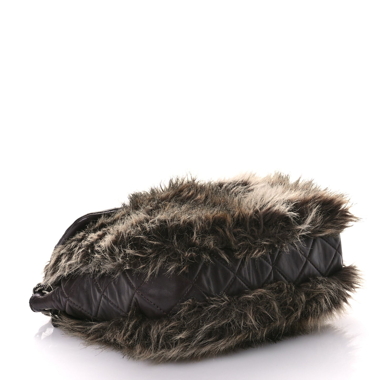 Lambskin Quilted Fantasy Fur Flap Brown