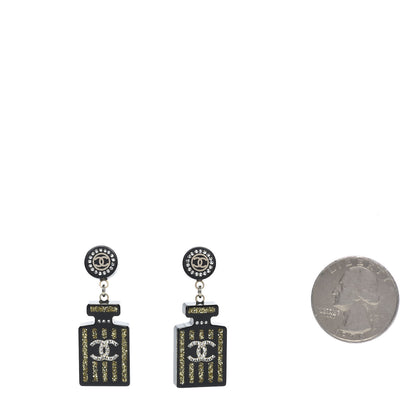 Chanel Resin Strass Perfume Bottle CC Earrings Black Gold 2 of 5