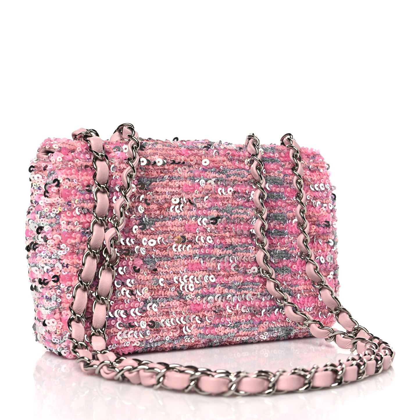 Sequin Mini Rectangular Flap Light Pink Silver