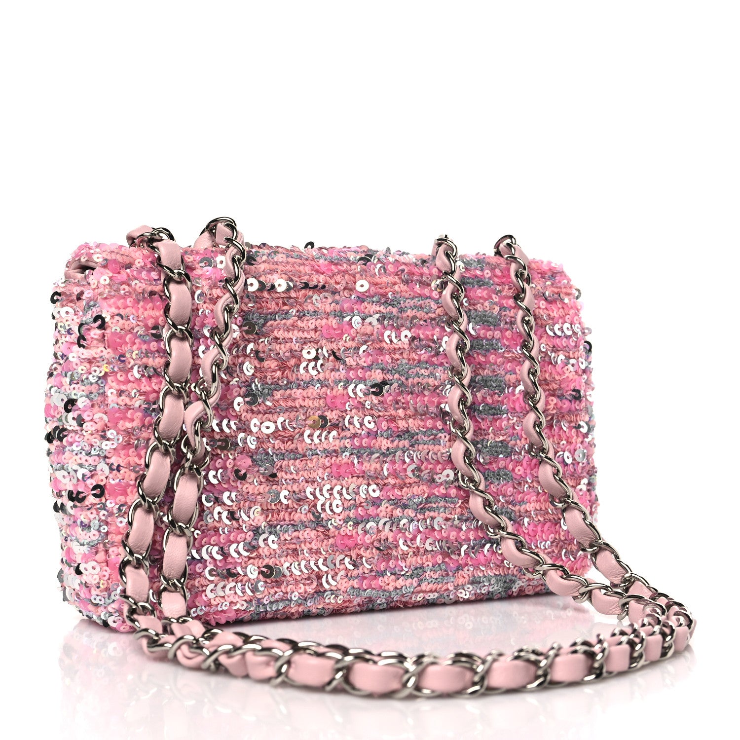 Chanel Sequin Mini Rectangular Flap Light Pink Silver 3 of 10