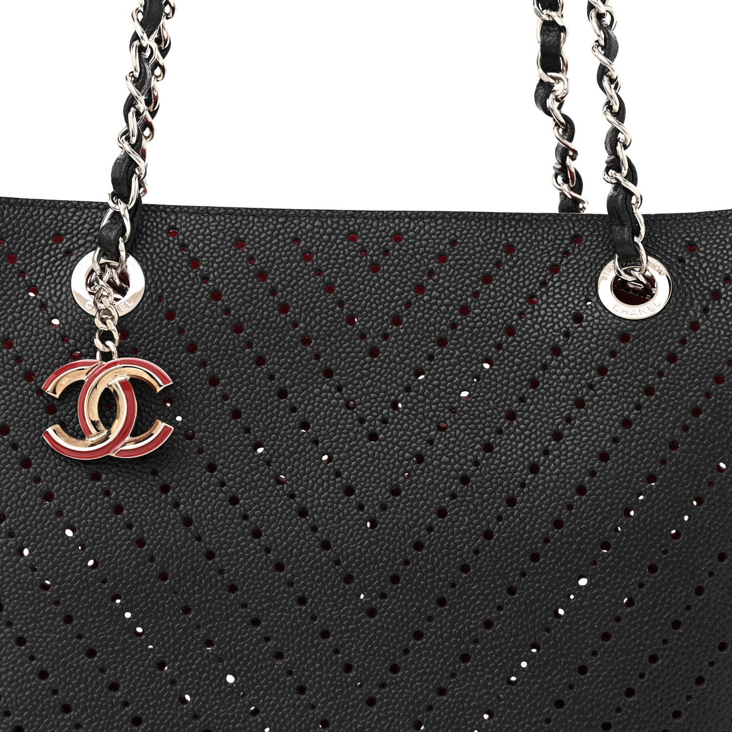 Chanel Perforated Grained Calfskin Large Shopping Tote Black 8 of 11