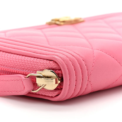 Chanel Lambskin Quilted Boy Zip Around Wallet Pink 14 of 18