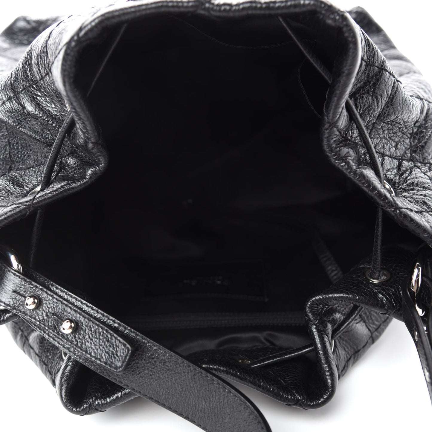 Glazed Calfskin On The Road Drawstring Tote Black