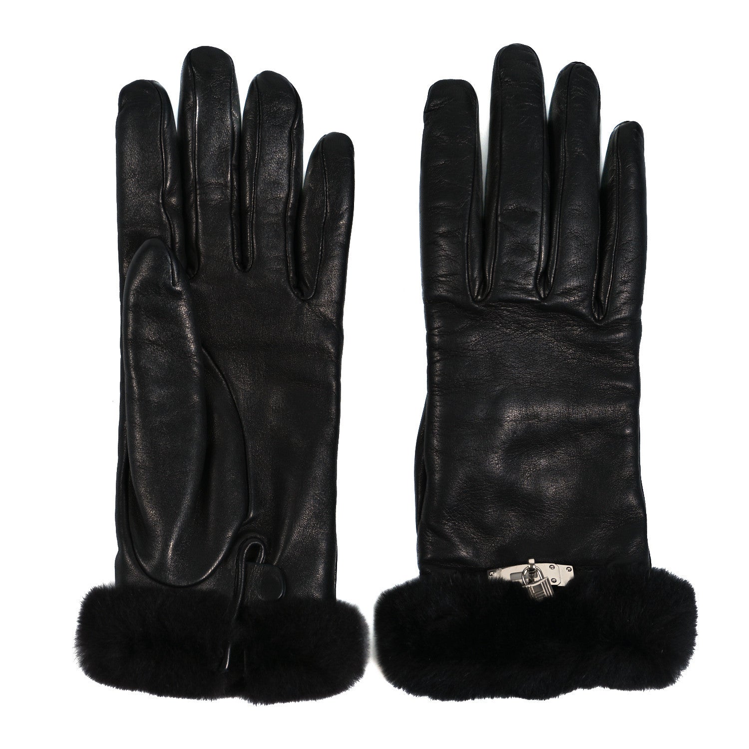 Hermes Lambskin Cashmere Mink Princesse Gloves 7 Black 2 of 4