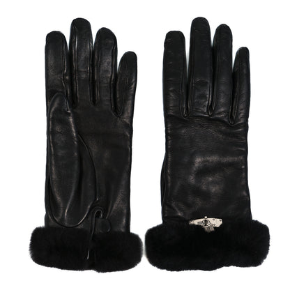 Hermes Lambskin Cashmere Mink Princesse Gloves 7 Black 2 of 4