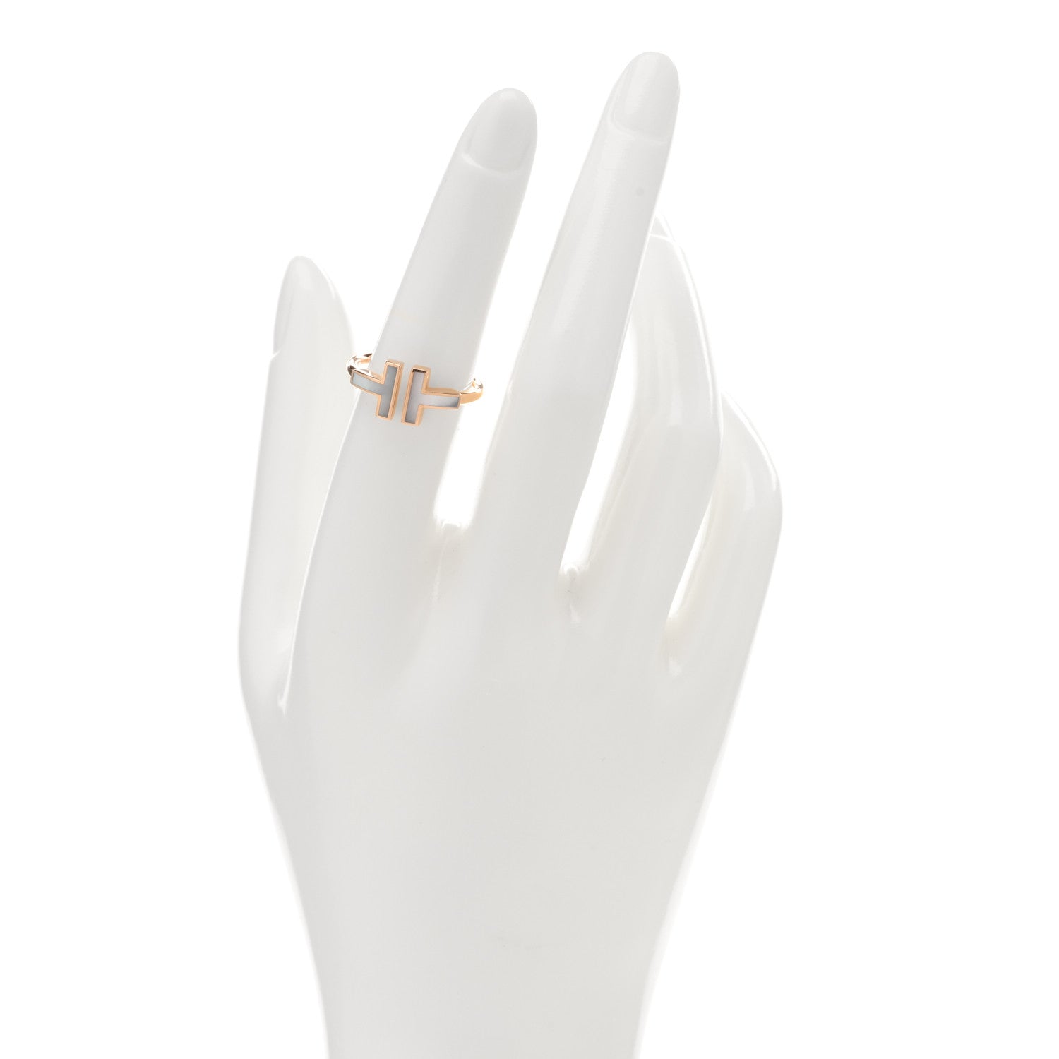 Tiffany 18K Rose Gold Mother of Pearl T Wire Ring 53 6.5 2 of 5