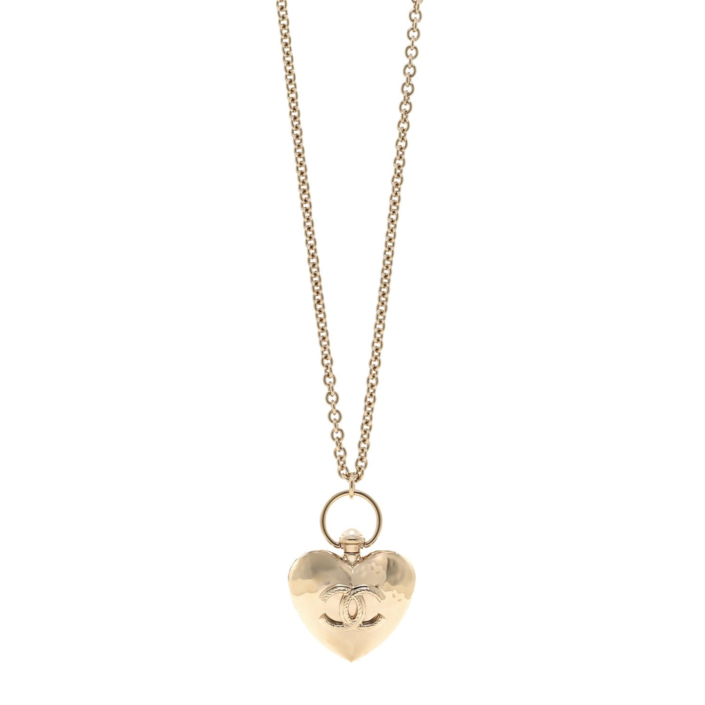 Metal CC Heart Locket Necklace Gold
