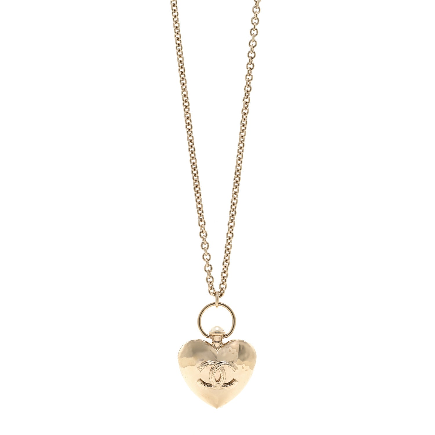 Chanel Metal CC Heart Locket Necklace Gold 1 of 6
