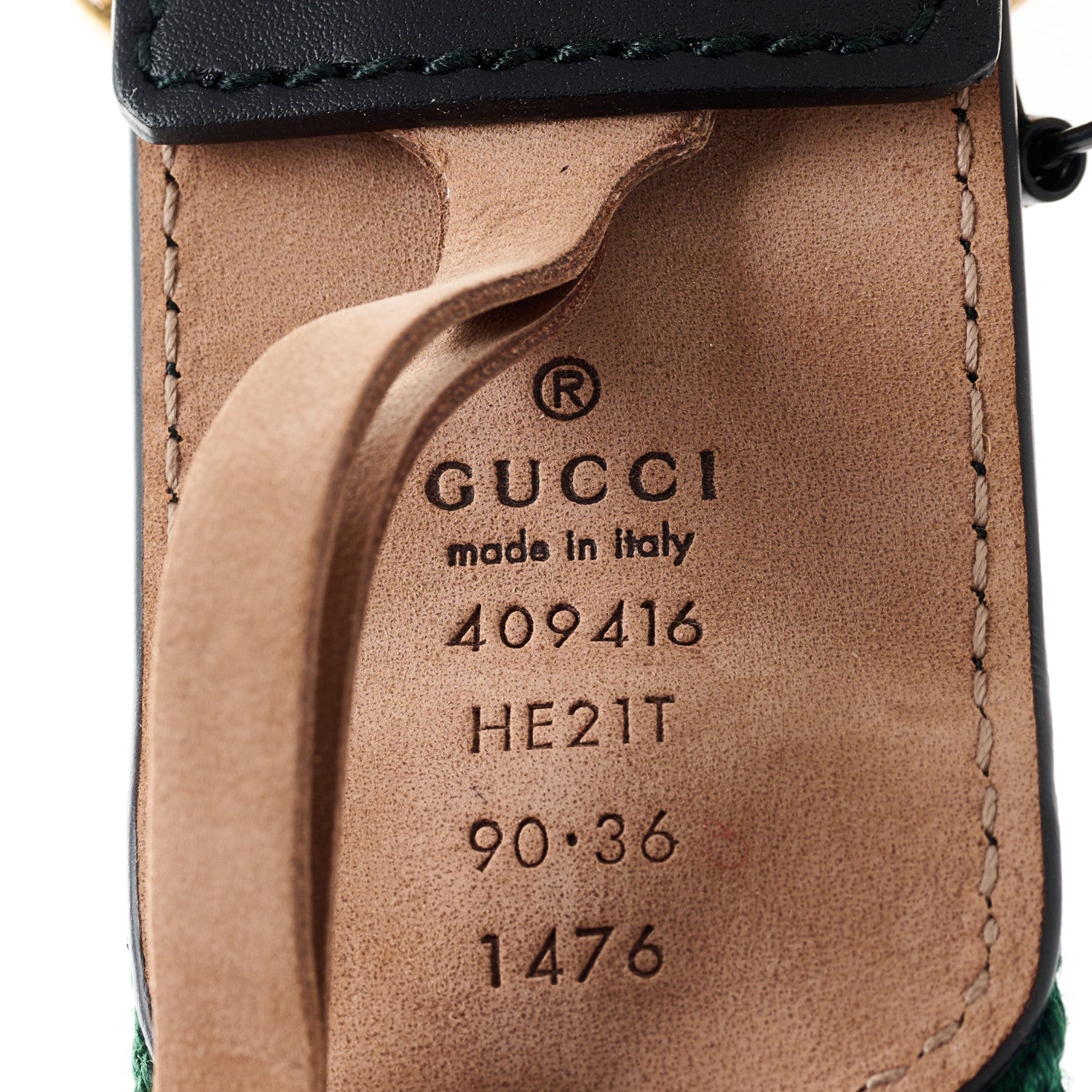 Gucci Nylon Textured Dollar Calfskin Double G Web 40mm Belt 90 36 Green Red Dark Cocoa 3 of 5