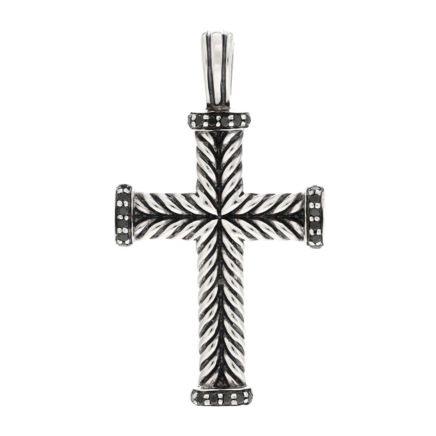 David Yurman Sterling Silver Black Diamond Mens Chevron Cross Pendant 1 of 3