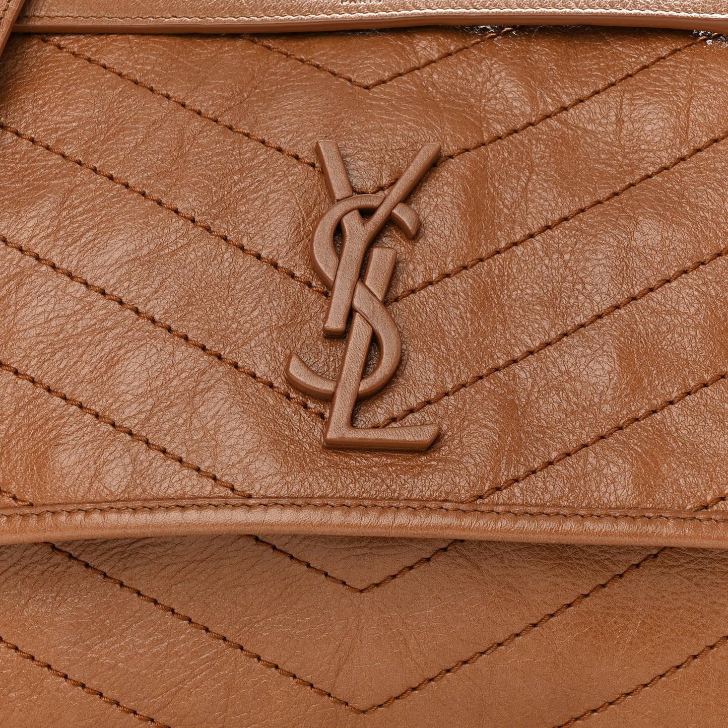 Crinkled Calfskin Matelasse Monogram Medium Niki Chain Satchel Caramel
