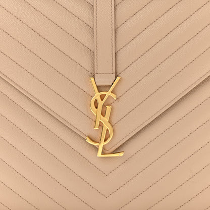 Saint Laurent Grain De Poudre Matelasse Chevron Large Monogram Satchel Dark Beige 8 of 10