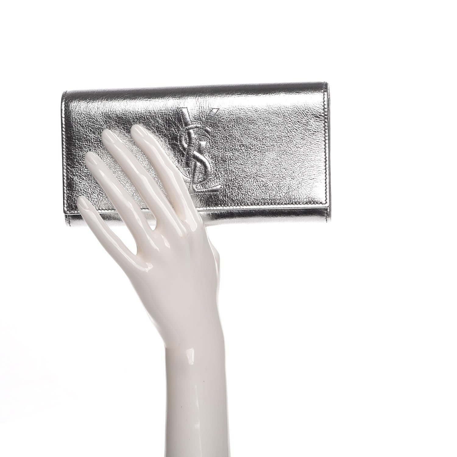 Saint Laurent Metallic Calfskin Belle De Jour Wallet Moon 2 of 8