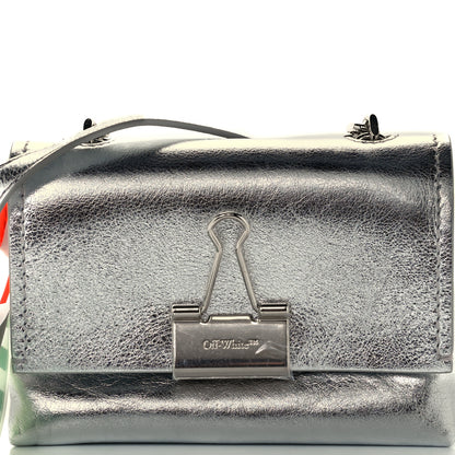 Off-White Calfskin Metallic Small Binder Clip Crossbody Silver 8 of 10
