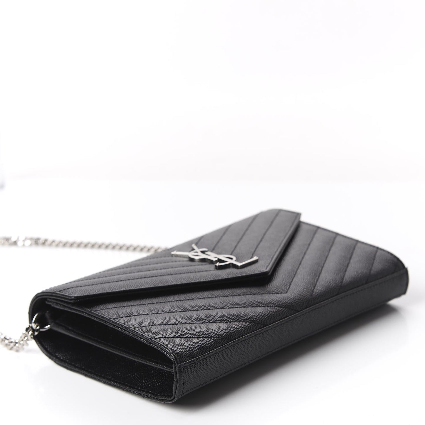 Grain De Poudre Matelasse Chevron Monogram Chain Wallet Black