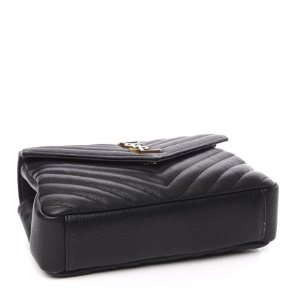 Saint Laurent Sheepskin Matelasse Chevron Monogram Medium College Bag Black 4 of 9