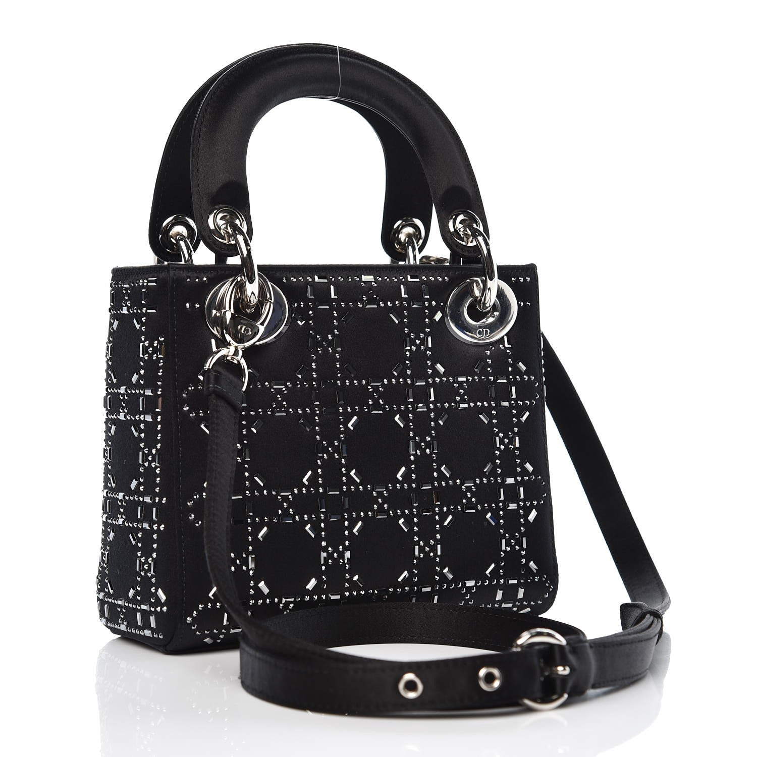 Christian Dior Satin Crystal Cannage Mini Lady Dior Black 2 of 13