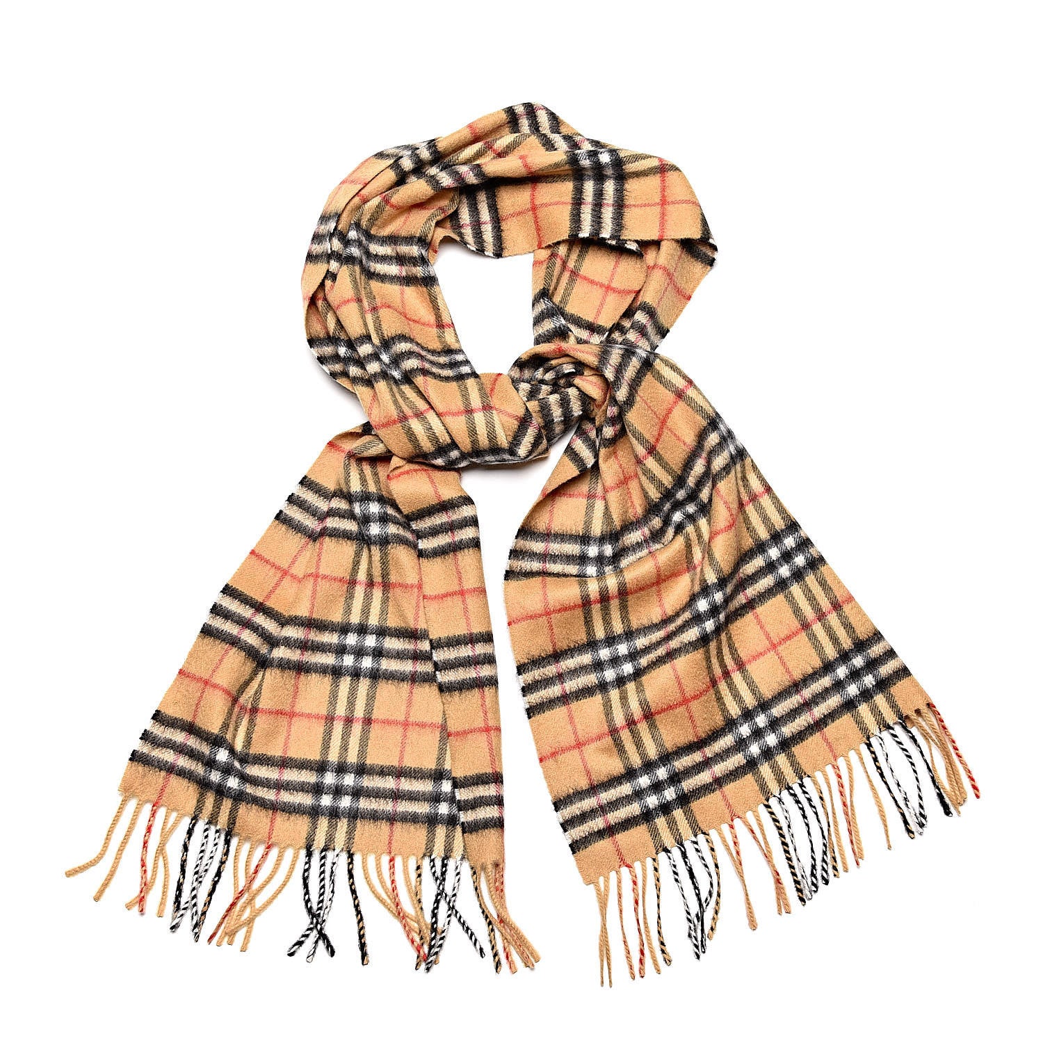 Burberry Cashmere Vintage Check Fringe Scarf Antique Yellow 1 of 3