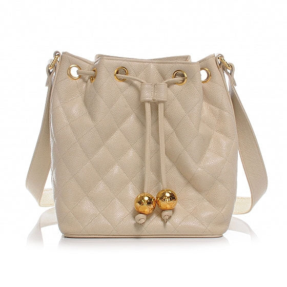 Chanel Caviar Drawstring Shoulder Bag Beige 1 of 8