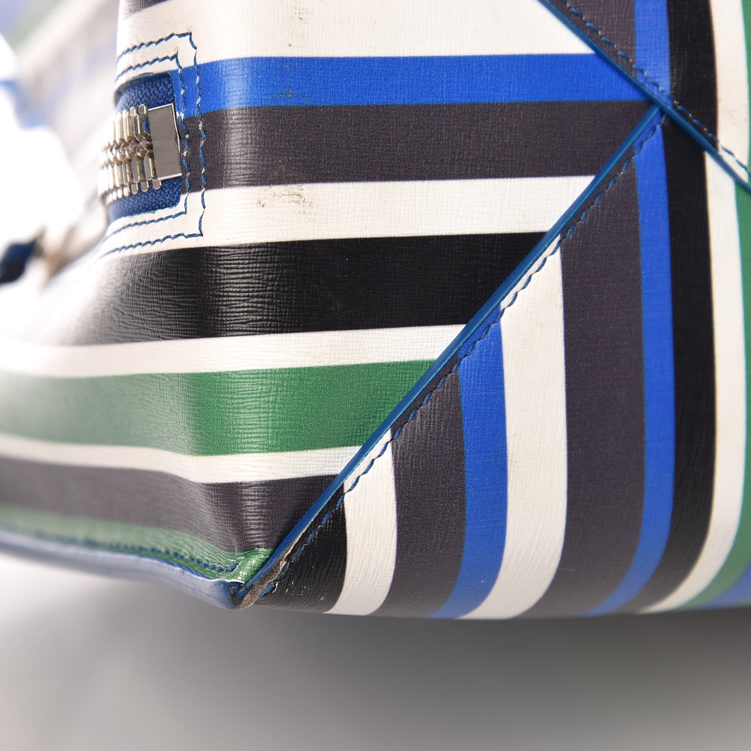 Balenciaga Veau Striped Papier B4 Zip Around Tote Variante Blue 10 of 19