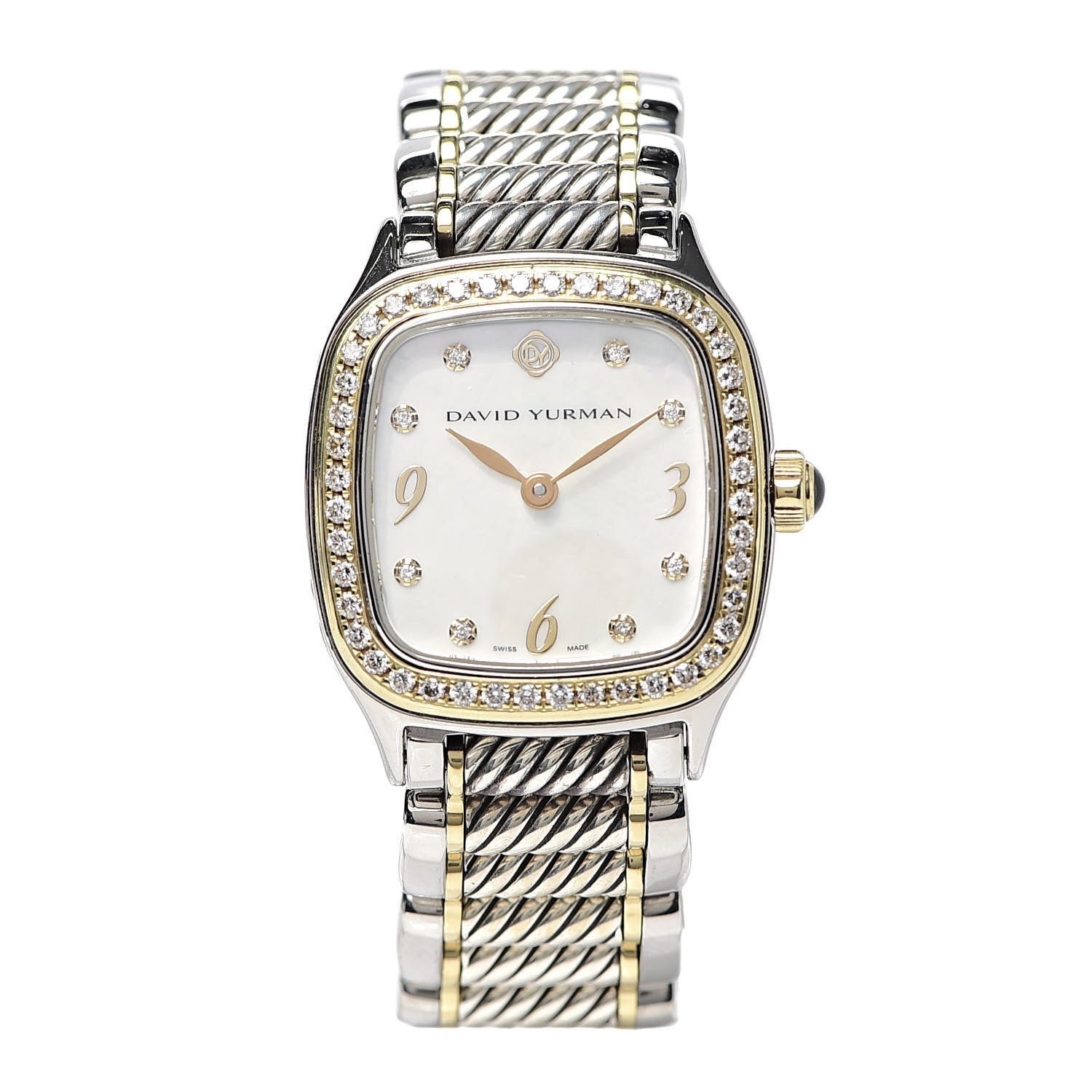 David Yurman Stainless Steel 18K Yellow Gold Diamond Mother of Pearl 25mm Thoroughbred Quartz Watch 1 of 6