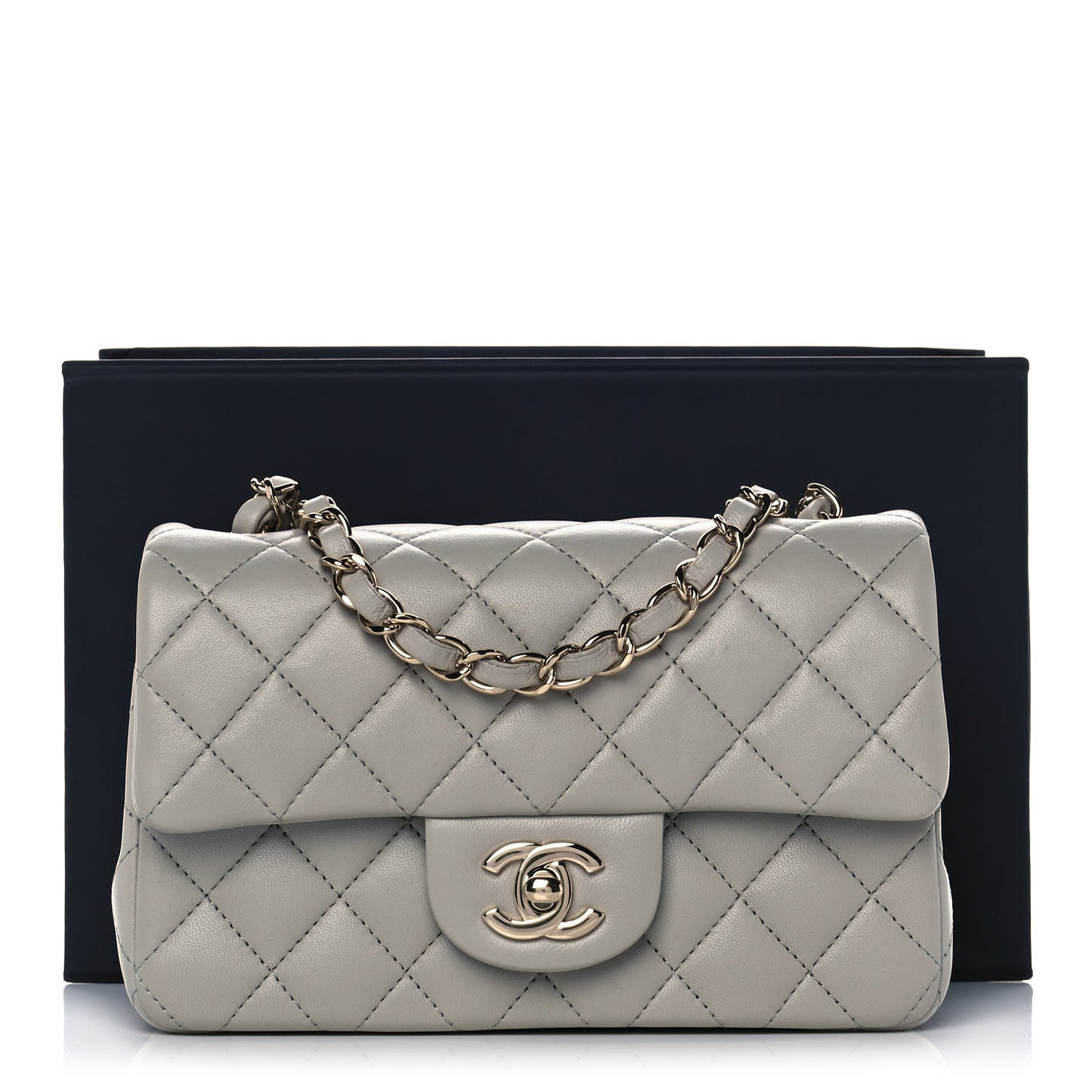 Lambskin Quilted Mini Rectangular Flap Grey