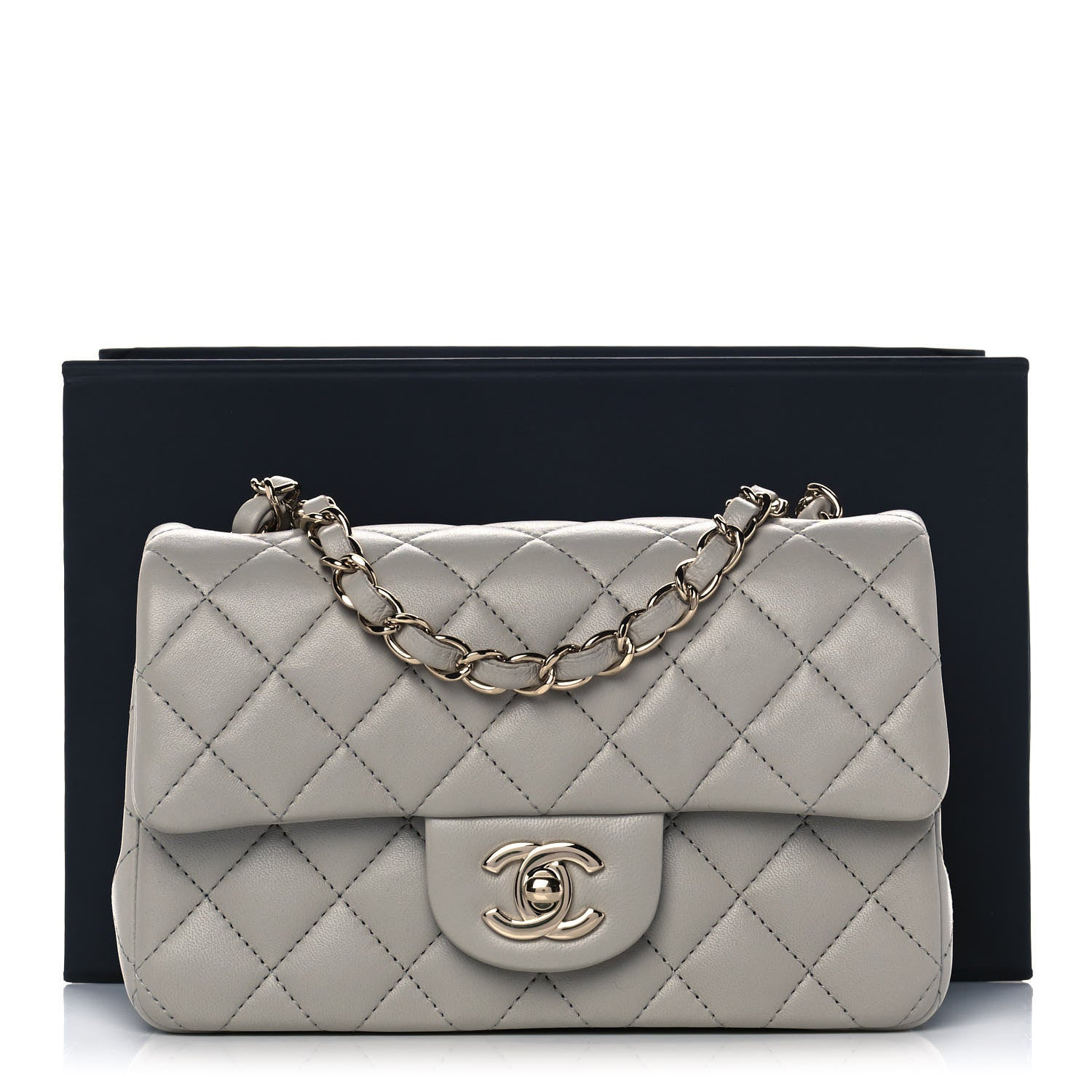 Chanel Lambskin Quilted Mini Rectangular Flap Grey 12 of 12