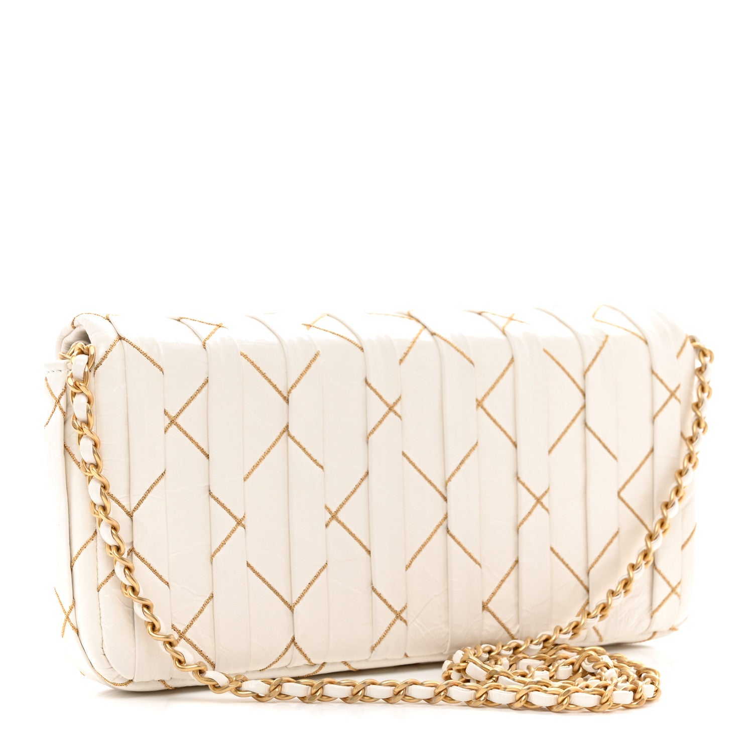Chanel Glazed Calfskin Pleated Chain Stitch East West Flap White 3 of 12