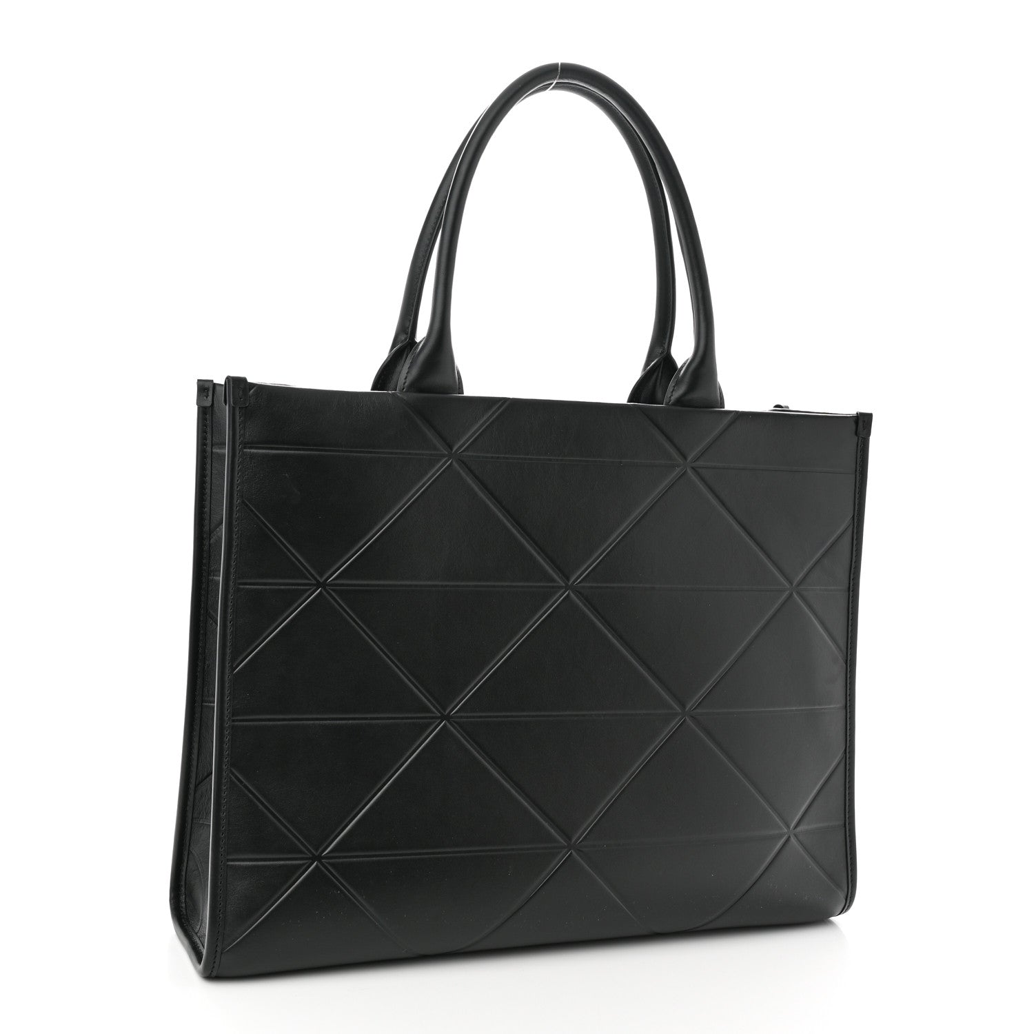 Prada Soft Calfskin Triangolo Symbole Embossed Large Tote Black 3 of 11
