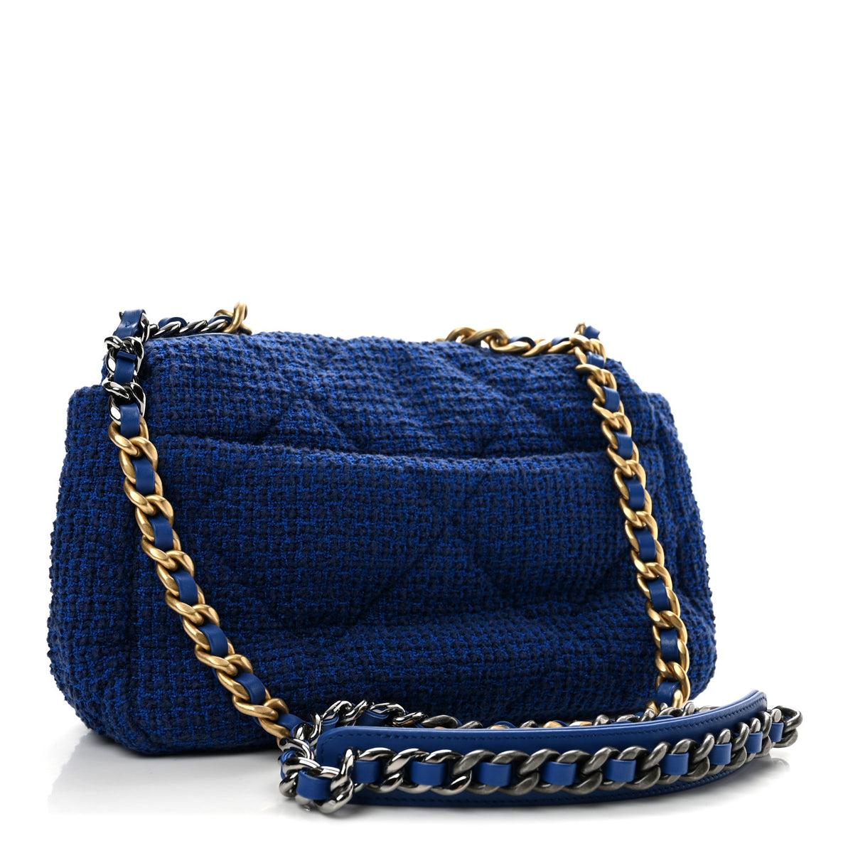 Chanel Tweed Quilted Large Chanel 19 Flap Blue 3 of 13