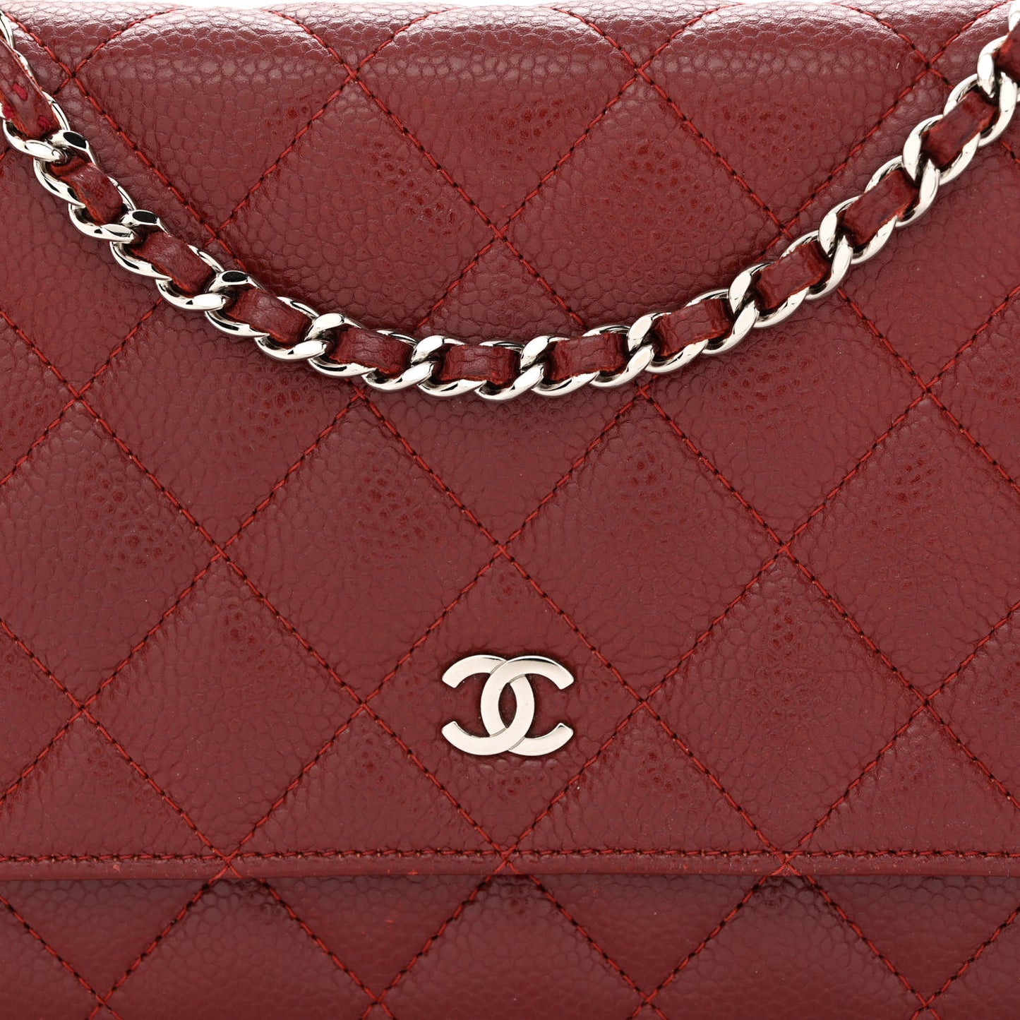 Caviar Quilted Wallet on Chain WOC Burgundy