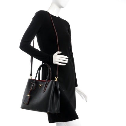 Prada Saffiano Cuir Medium Double Bag Black Ciliegia 2 of 9