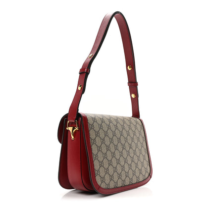Gucci GG Supreme Monogram Azalea Calfskin Horsebit 1955 Shoulder Bag Beige Ebony New Cherry Red 3 of 10