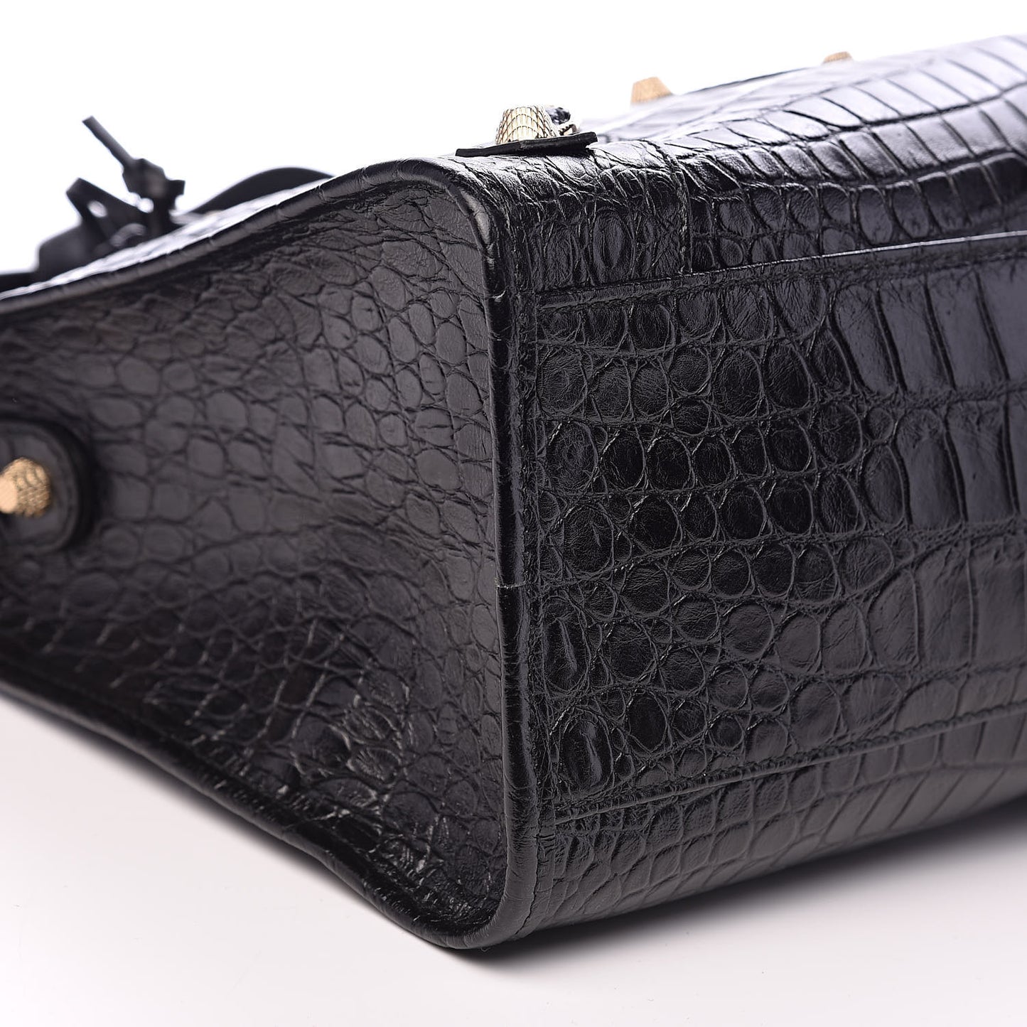 Calfskin Crocodile Embossed Giant 12 Gold Hardware City Black