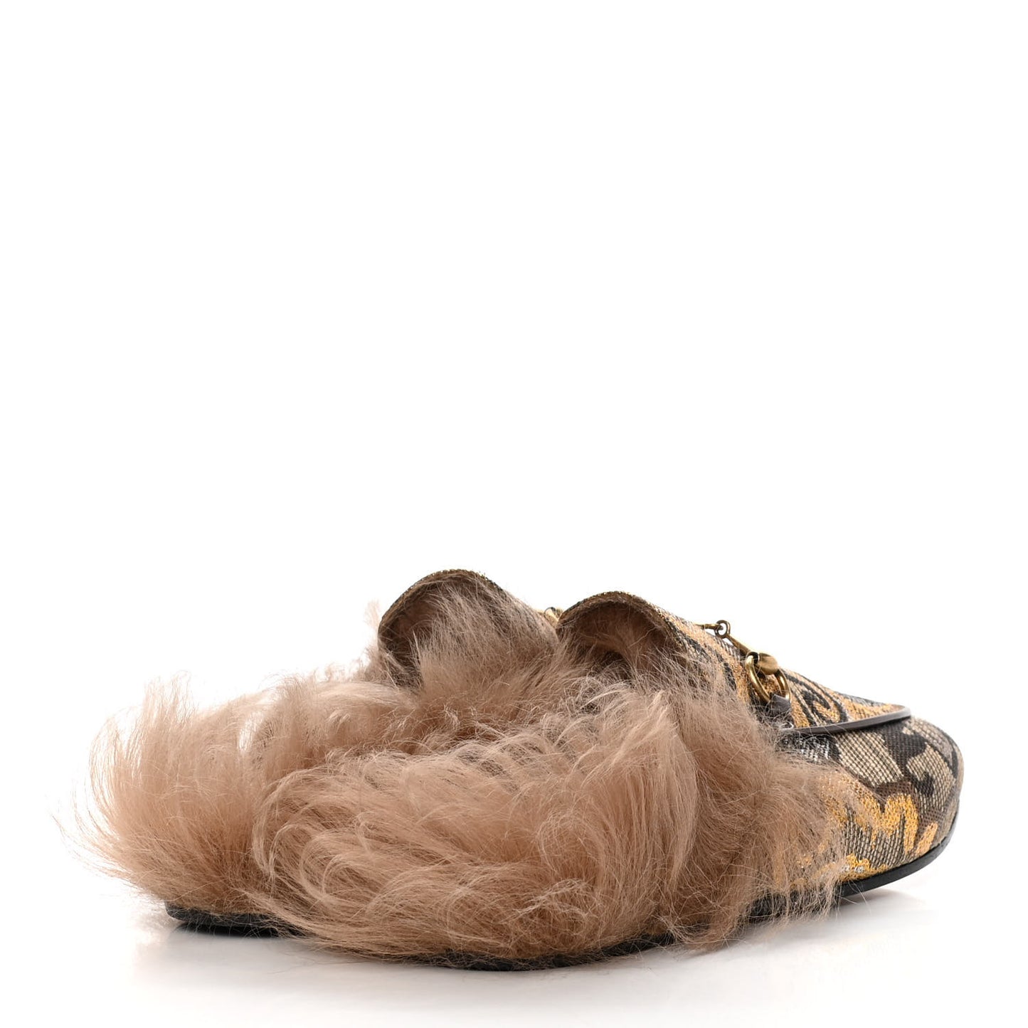 Brocade Fur Womens Princetown Slippers 38.5 Brown