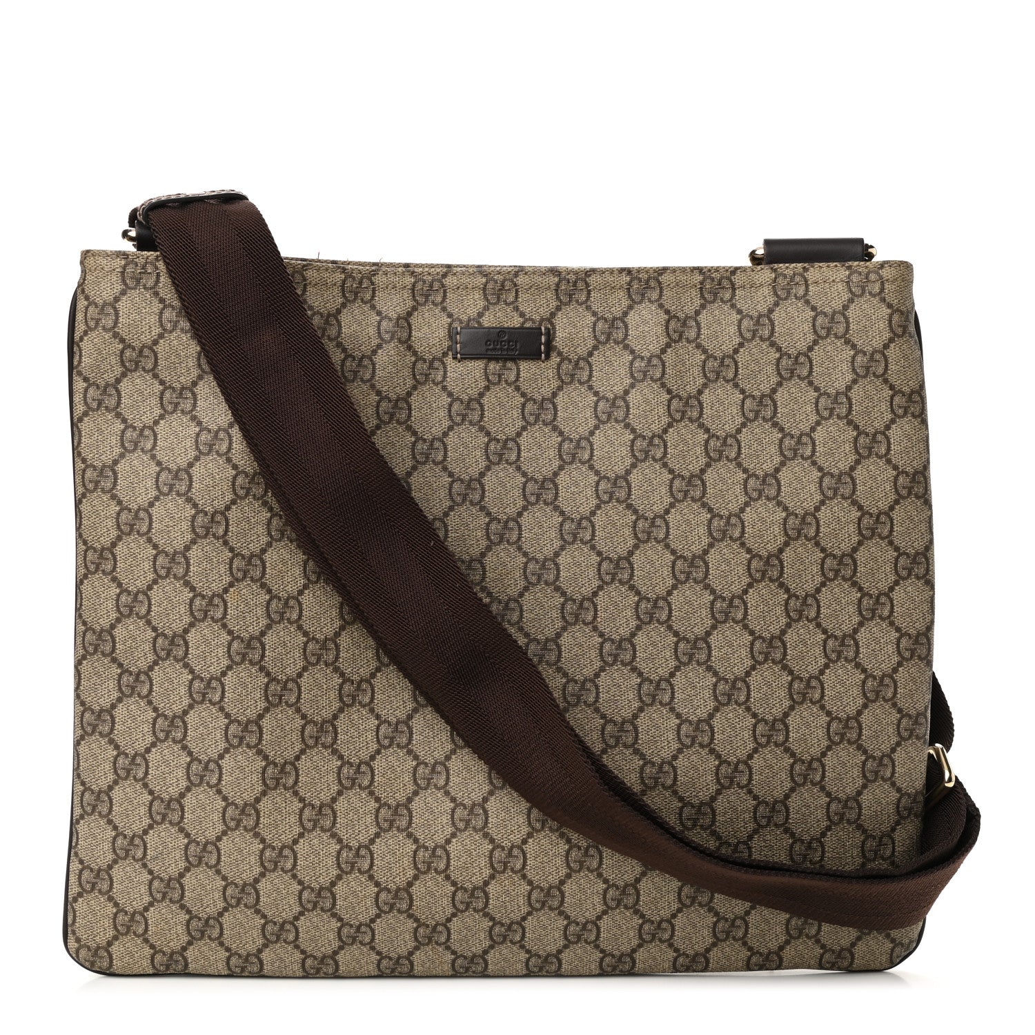 Gucci GG Supreme Monogram Medium Flat Messenger Bag Dark Brown 1 of 12