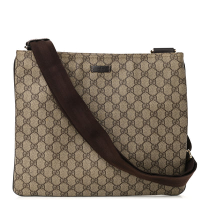 Gucci GG Supreme Monogram Medium Flat Messenger Bag Dark Brown 1 of 12