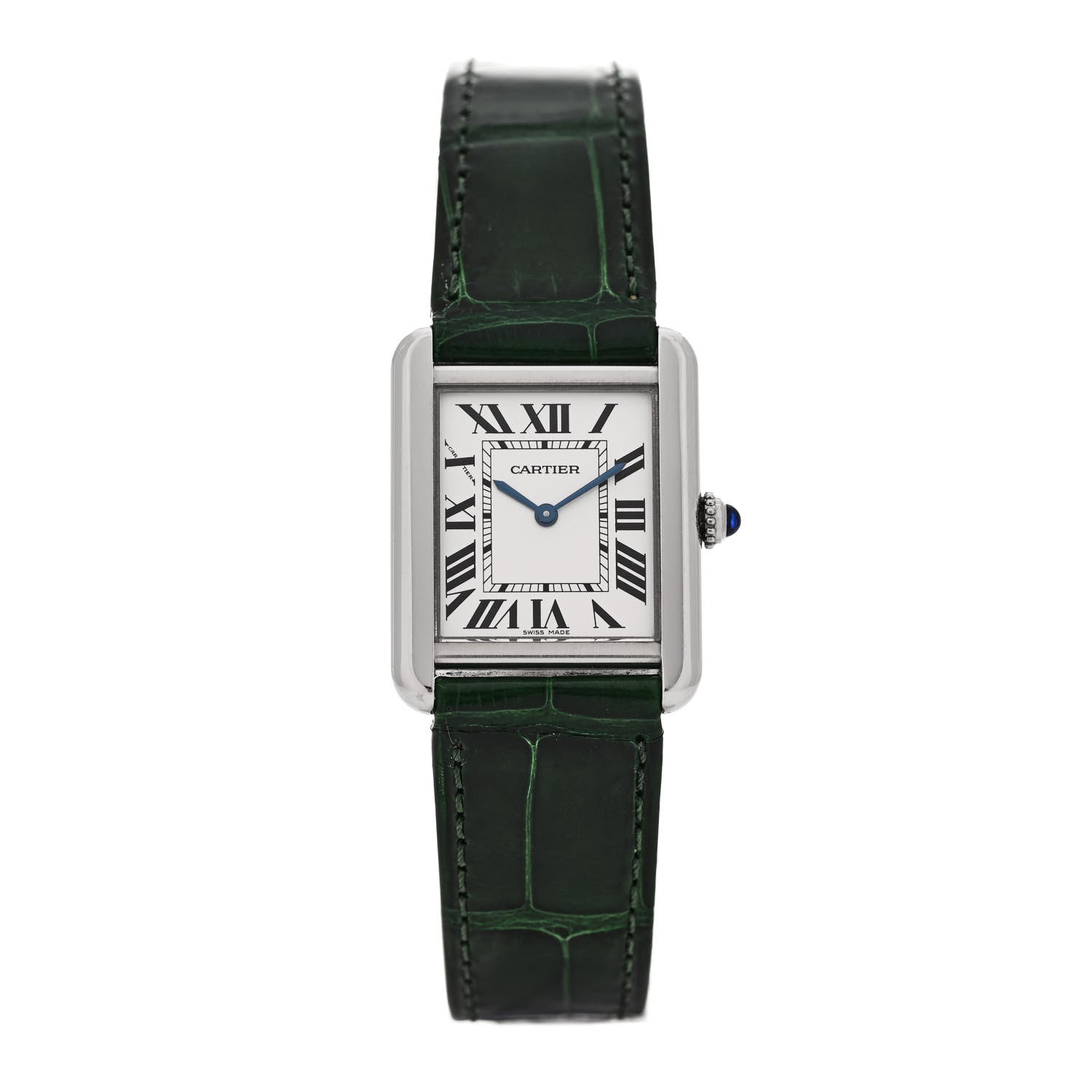 Cartier Stainless Steel Alligator 24mm Tank Solo Quartz Watch Green 1 of 4