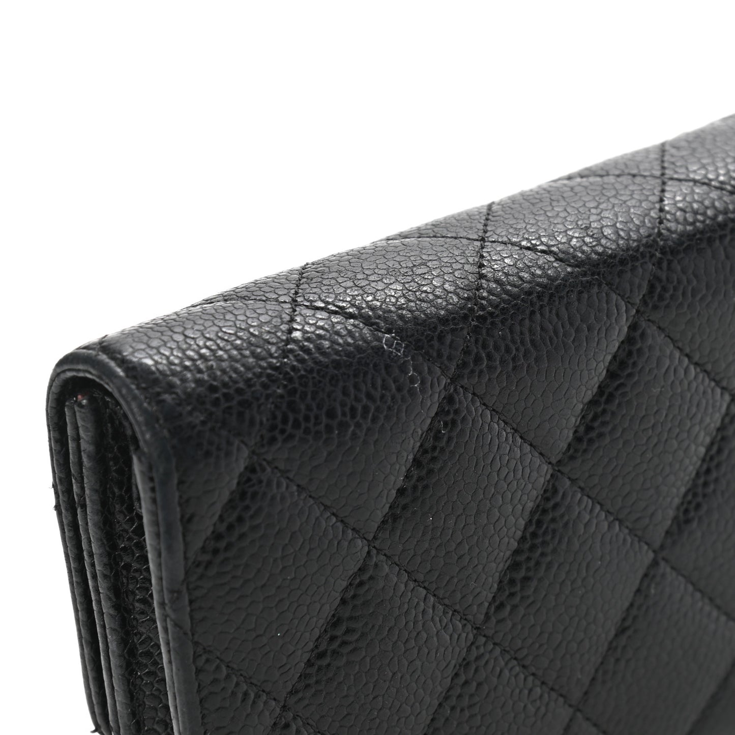 Caviar Quilted Large Gusset Flap Wallet Black