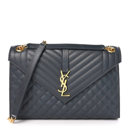 Saint Laurent Grain De Poudre Textured Mixed Matelasse Large Triquilt Monogram Satchel Dark Smog 1 of 10