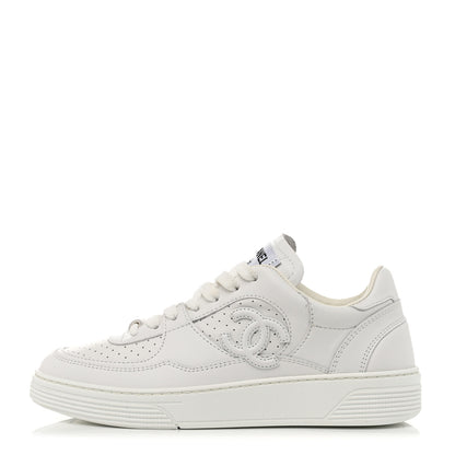 Chanel Calfskin Womens CC Sneakers 36.5 White 1 of 10