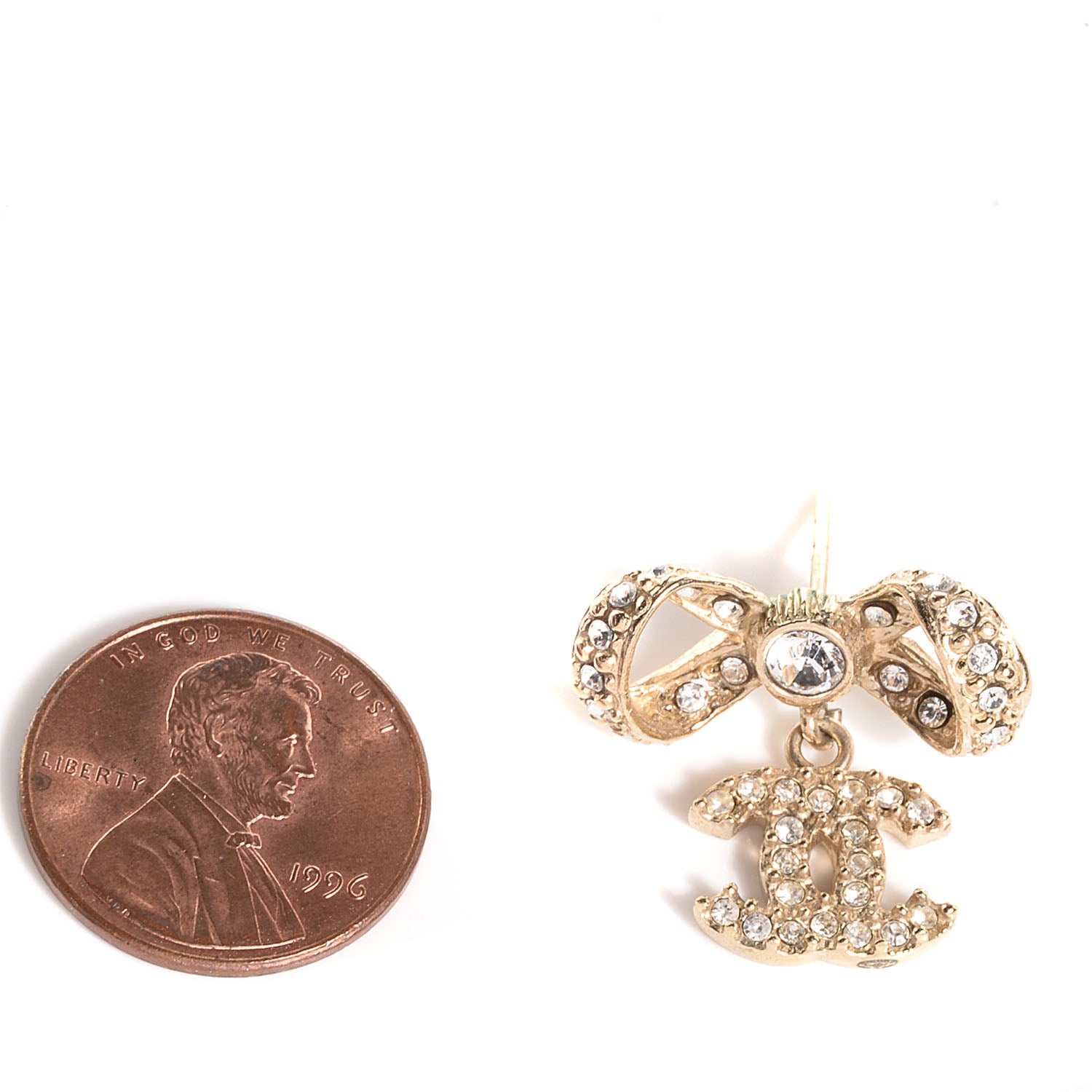 Chanel Crystal CC Bow Drop Earrings Gold 2 of 5