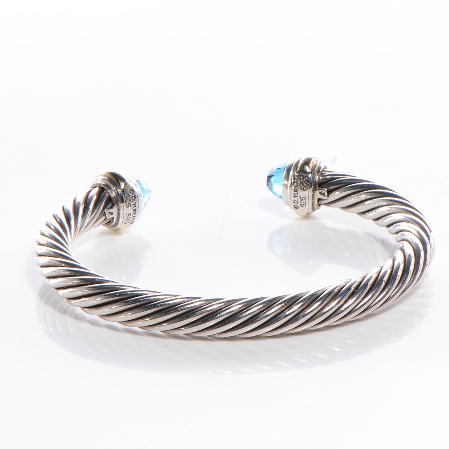 Sterling Silver 14K Yellow Gold Blue Topaz 7mm Cable Classics Bracelet
