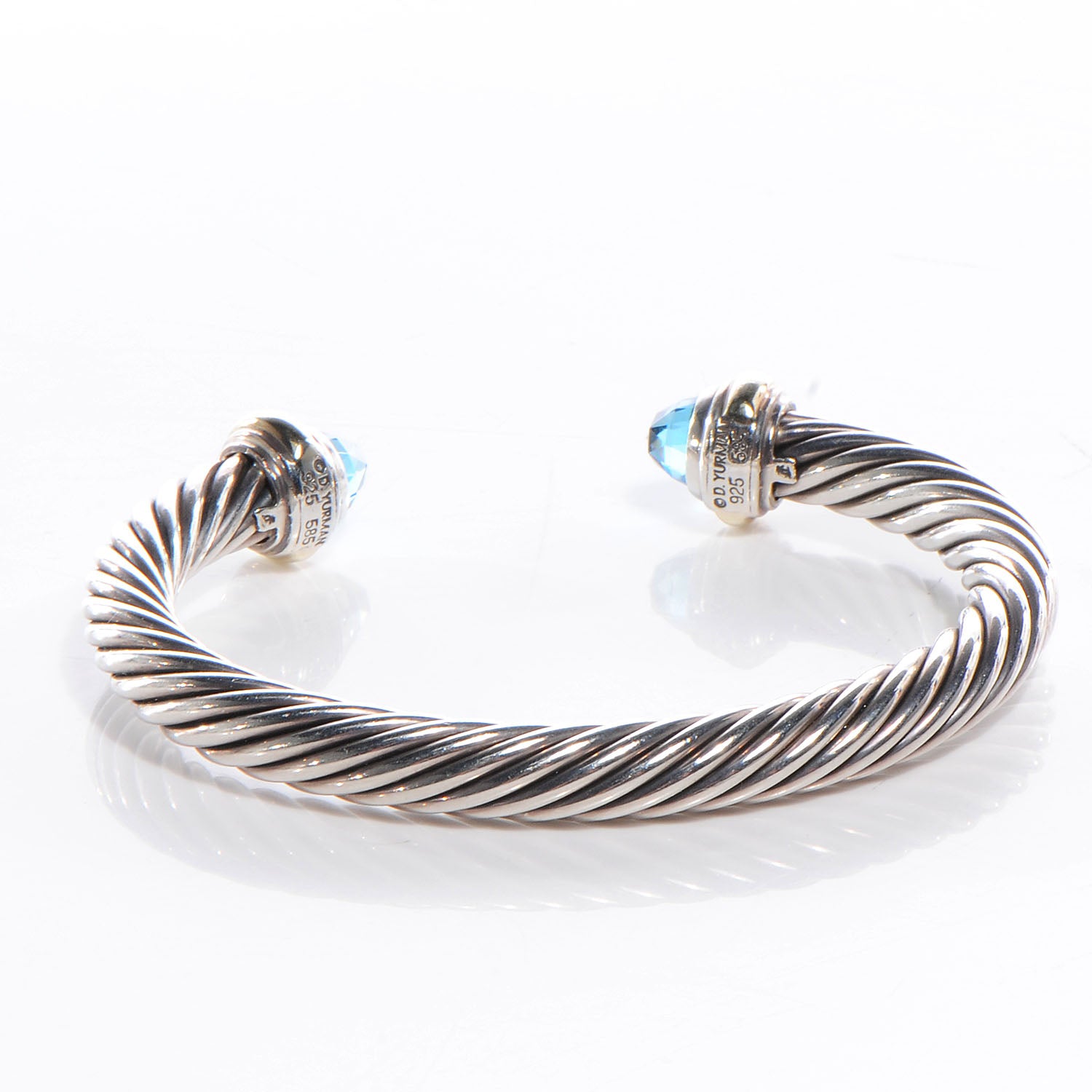 David Yurman Sterling Silver 14K Yellow Gold Blue Topaz 7mm Cable Classics Bracelet 3 of 6